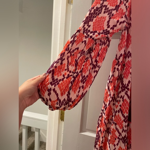 Euc oliphant balloon  sleeve coral python tassle dress size large - Picture 7 of 14